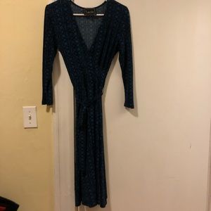 Faux Wrap Dress Black&Blue Pattern